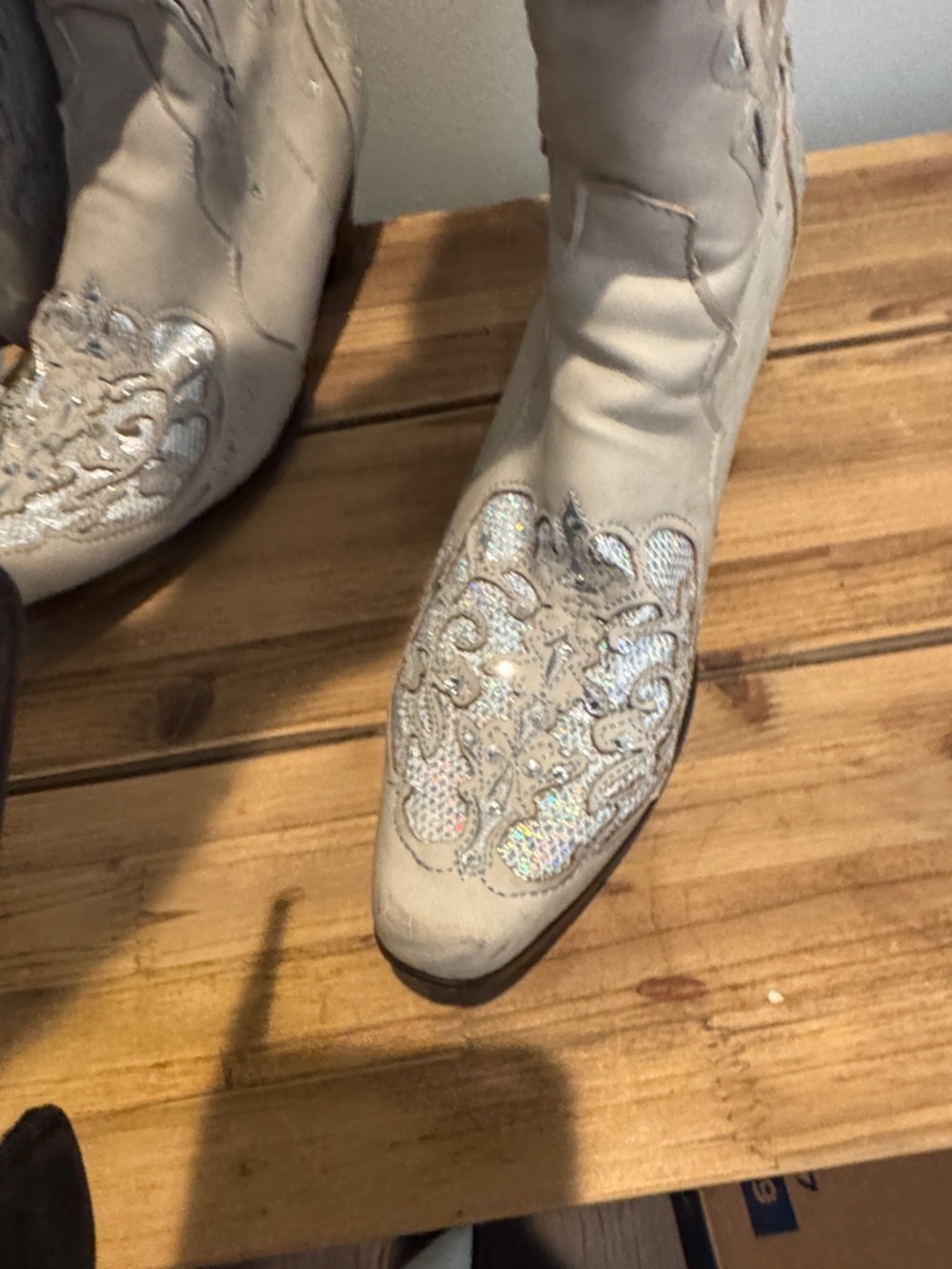 Embellished  Beige  wedding Western Cowboy Boots size 8.5 - Picture 3 of 4